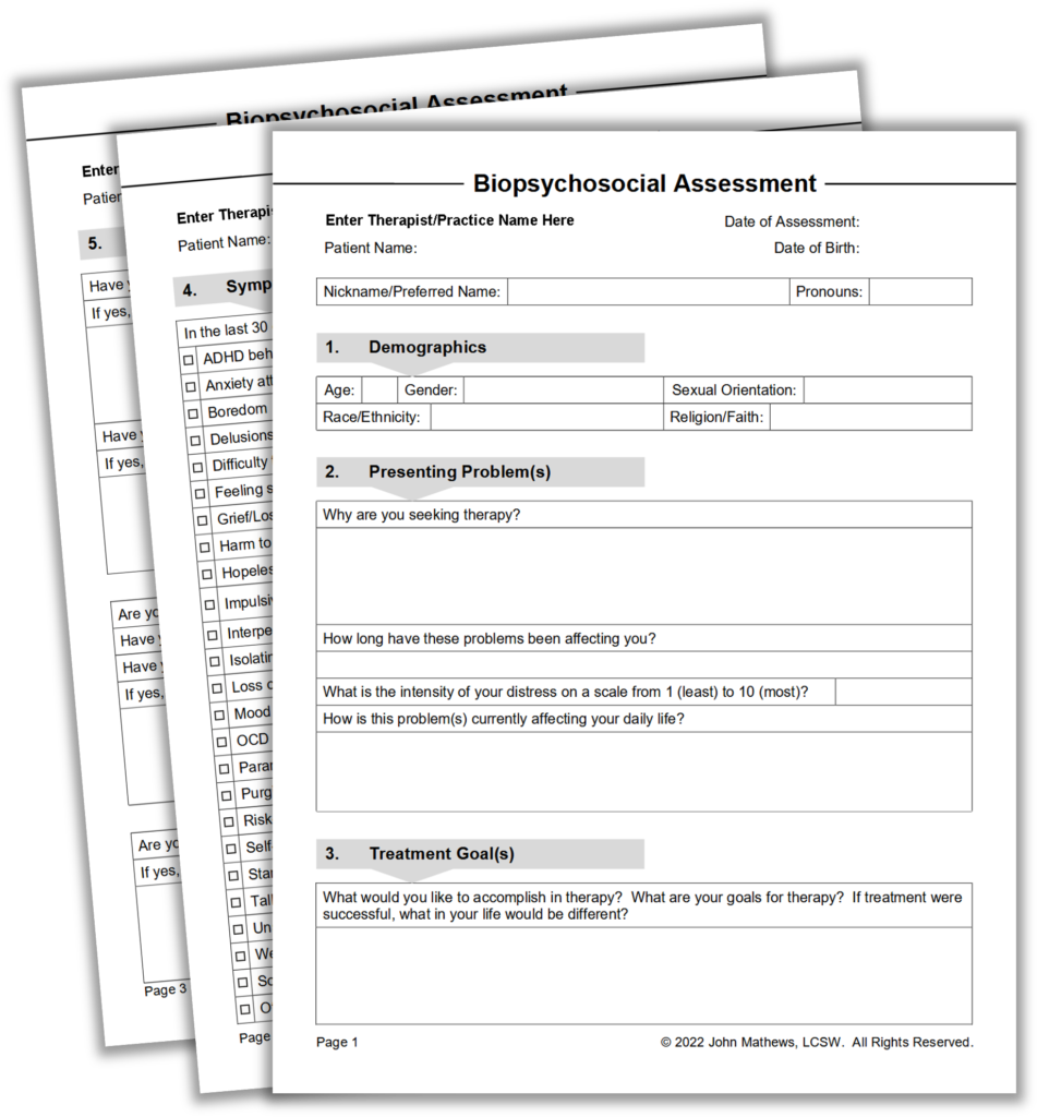 Biopsychosocial Assessment Template PDF